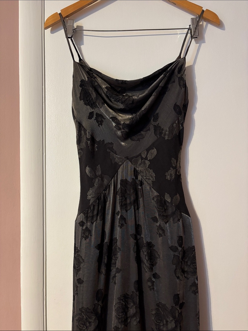 Vintage 90’s Cowl Neck Formal Evening Maxi Dress 4 Floral Rose Burnout Y2K Long - Picture 6 of 17